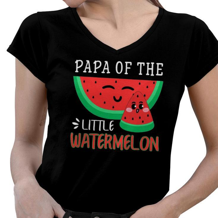 Papa Of The Little Watermelon Melon Family Matching Women V-Neck T-Shirt
