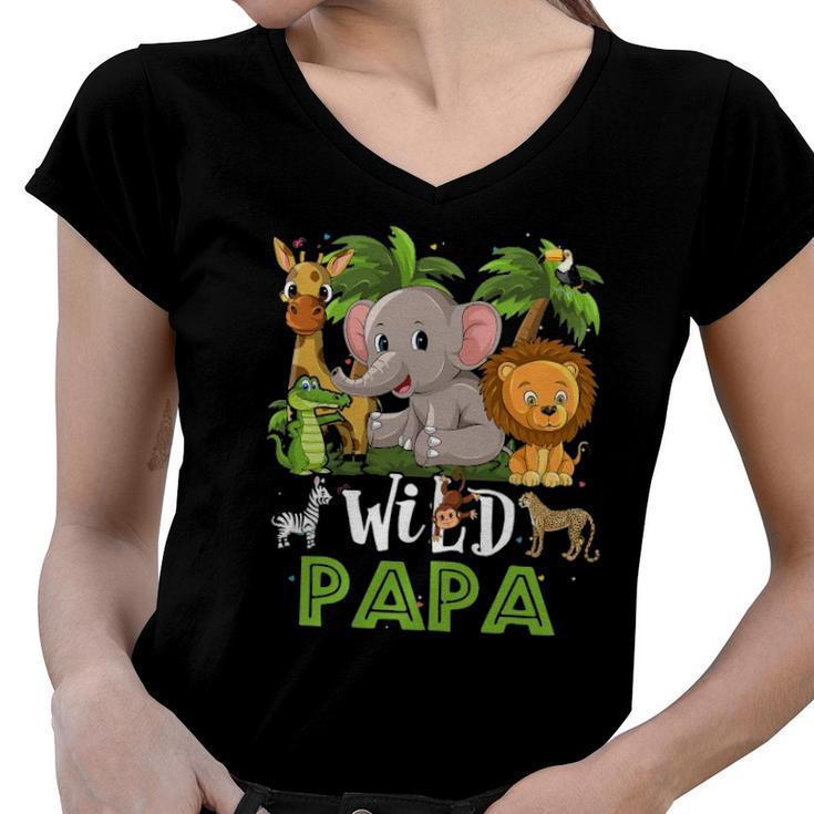Papa Of The Wild Zoo Birthday Safari Jungle Animal Funny Women V-Neck T-Shirt