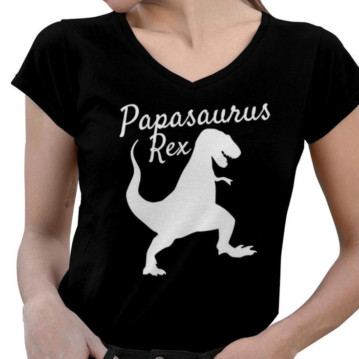 Papa Saurus Rex  Family Dinosaur Pajamas Women V-Neck T-Shirt