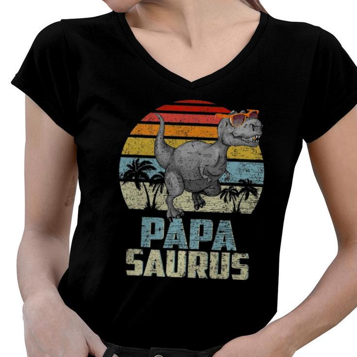 Papasaurus Rex Dinosaur Papa Saurus Family Matching Women V-Neck T-Shirt
