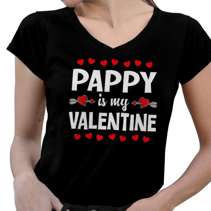 Pappy Is My Valentine Heart Love Funny Matching Family Women V-Neck T-Shirt