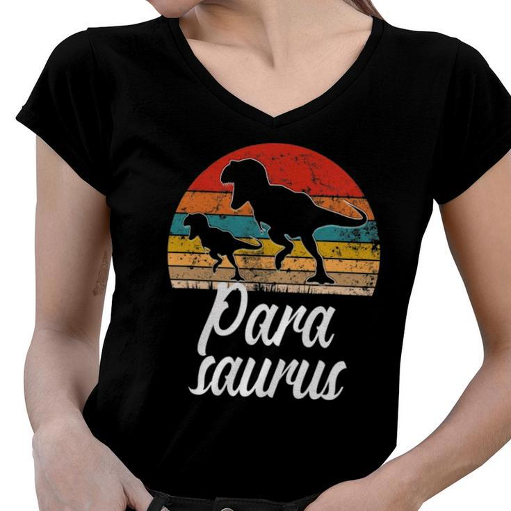 Parasaurus Paraprofessional Funny Dinosaur Vintage Women V-Neck T-Shirt