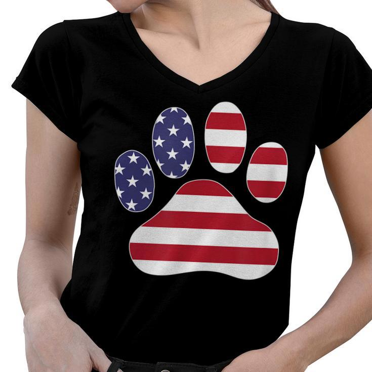 Patriotic Dog Paw Print For 4Th Of July  Women V-Neck T-Shirt