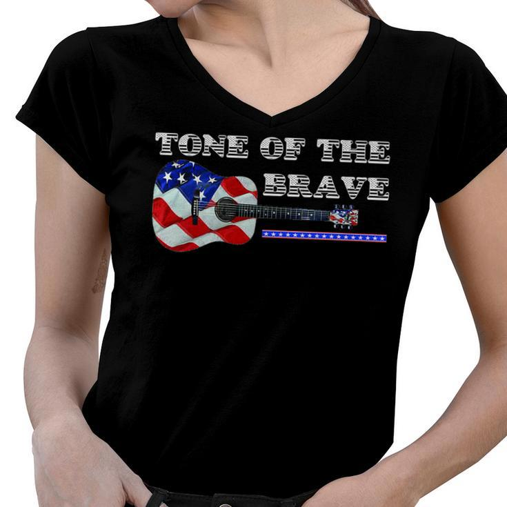 Patriotic Guitar  - Tone Of The Brave   Women V-Neck T-Shirt