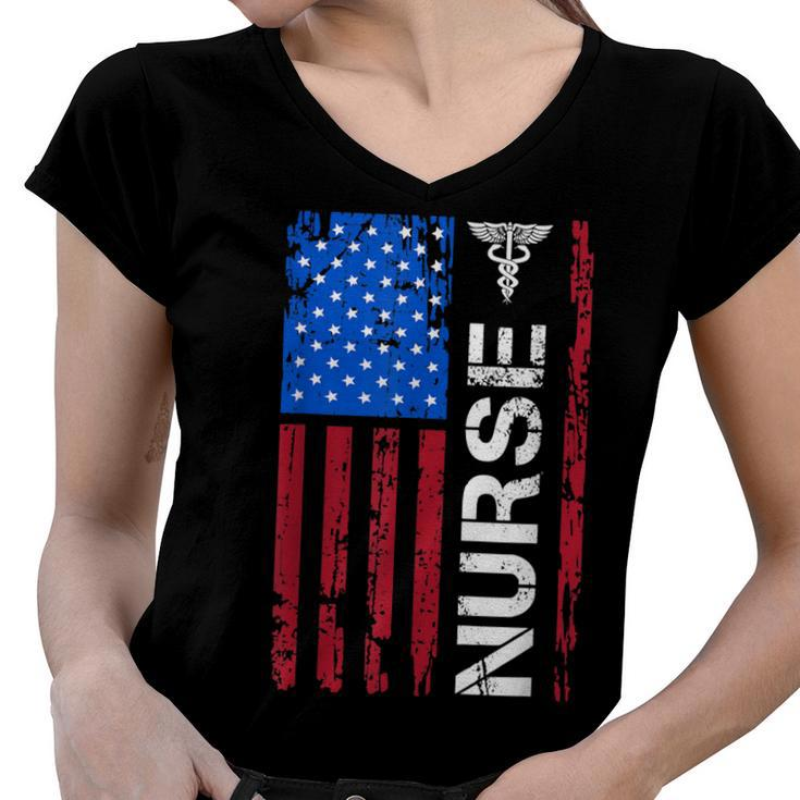 Patriotic Nurse 4Th Of July American Flag Independence Day  V3 Women V-Neck T-Shirt
