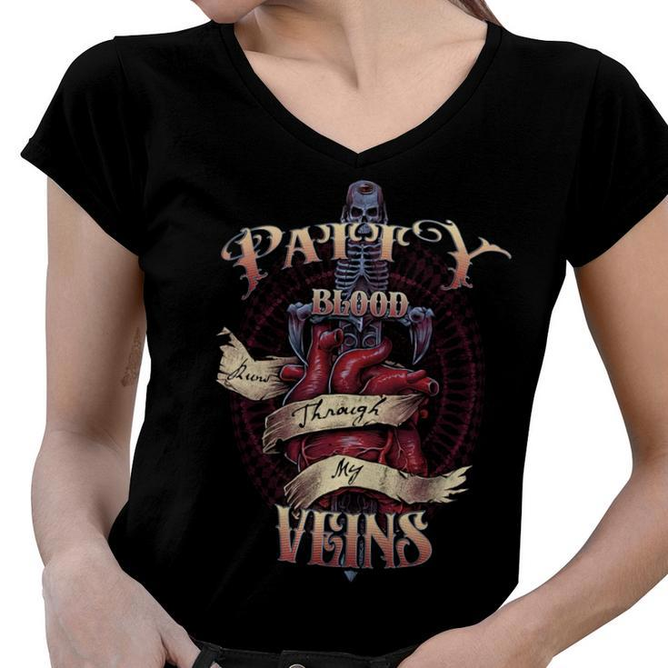 Patty Blood Runs Through My Veins Name Women V-Neck T-Shirt