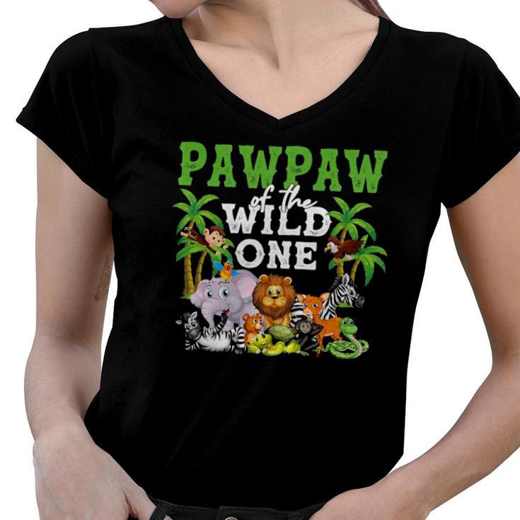 Pawpaw Of The Wild One Zoo Birthday Safari Jungle Animal Women V-Neck T-Shirt