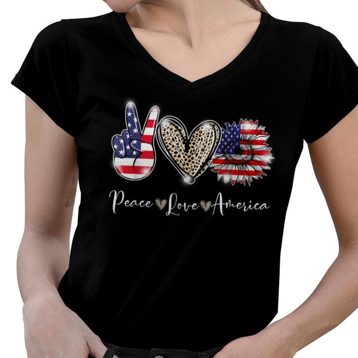 Peace Love America 4Th July Patriotic Sunflower  V2 Women V-Neck T-Shirt