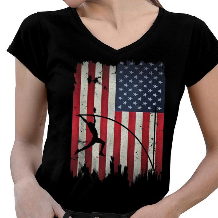 Pole Vault Usa American Flag 4Th Of July Jump Sports Gift  Women V-Neck T-Shirt