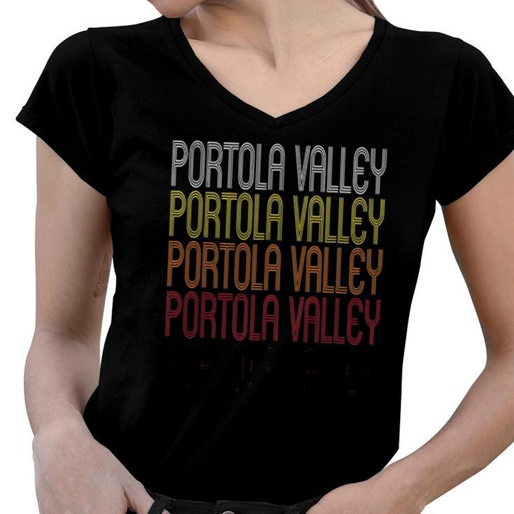 Portola Valley Ca Vintage Style California Women V-Neck T-Shirt