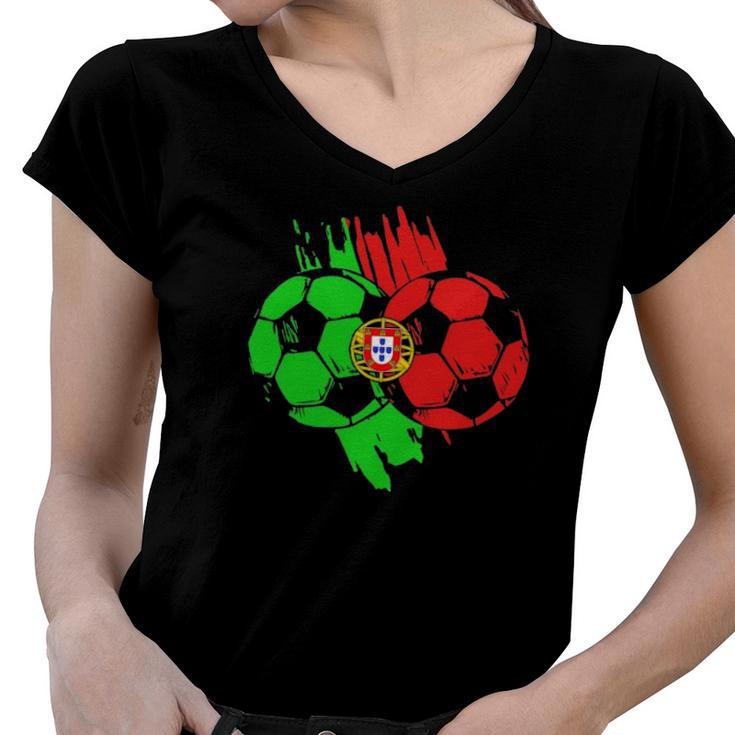 Portugal Football Ball Portuguese Soccer Team Women V-Neck T-Shirt