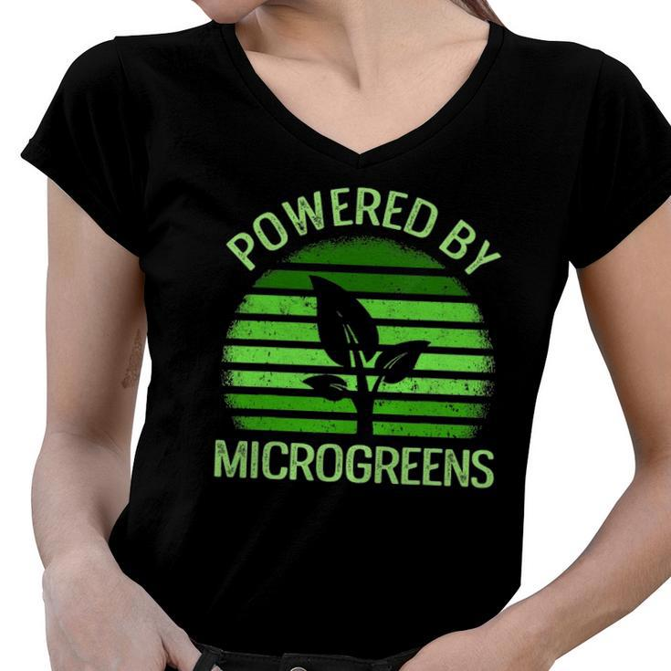 Powered By Microgreens Vegan Urban Farmers Gardening Women V-Neck T-Shirt