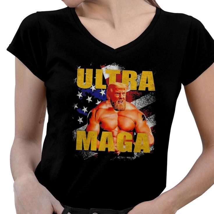 Pro-Trump Trump Muscle Ultra Maga American Muscle Women V-Neck T-Shirt