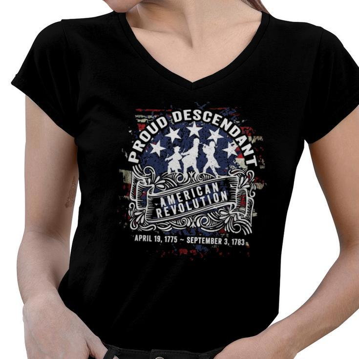 Proud Descendant American Revolution Fife And Drum 4Th Of July Women V-Neck T-Shirt