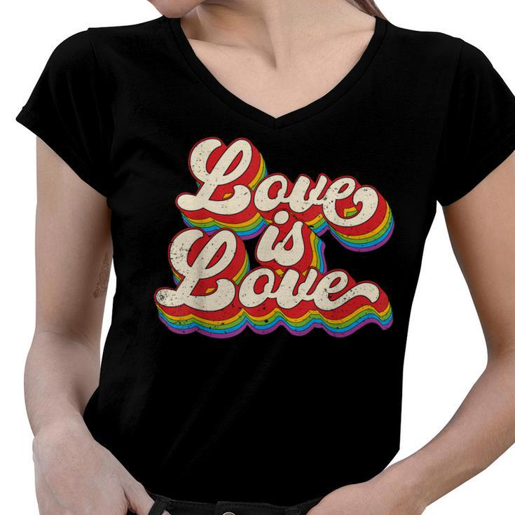 Rainbow Vintage Love Is Love Lgbt Gay Lesbian Pride  Women V-Neck T-Shirt