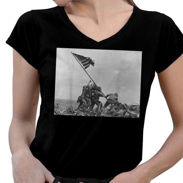 Raising The Flag On Iwo Jima Ww2 World War Ii Patriotic  Women V-Neck T-Shirt
