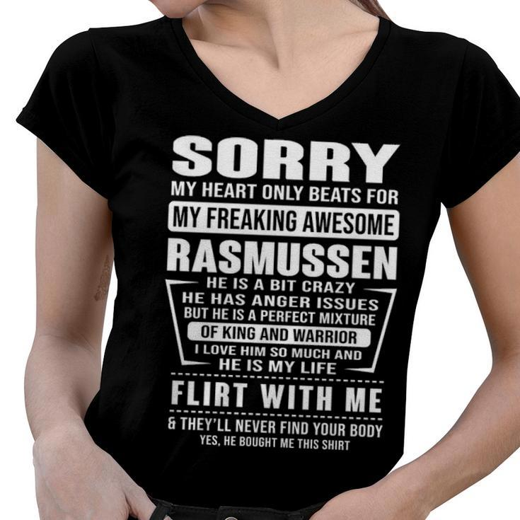 Rasmussen Name Gift   Sorry My Heart Only Beats For Rasmussen Women V-Neck T-Shirt