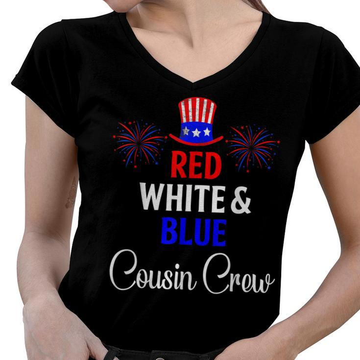 Red White & Blue Cousin Crew 4Th Of July Firework Matching  Women V-Neck T-Shirt