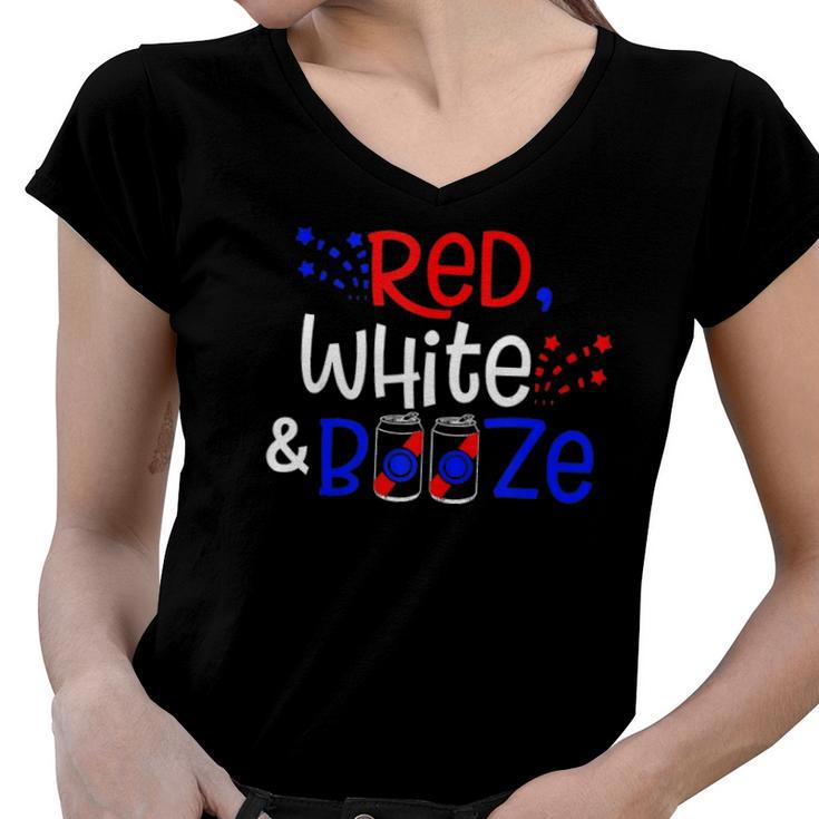 Red White And Booze  Funny Adult 4Th Of July   Women V-Neck T-Shirt