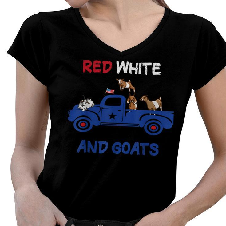 Red White And Goats 4Th Of July 2022  Women V-Neck T-Shirt