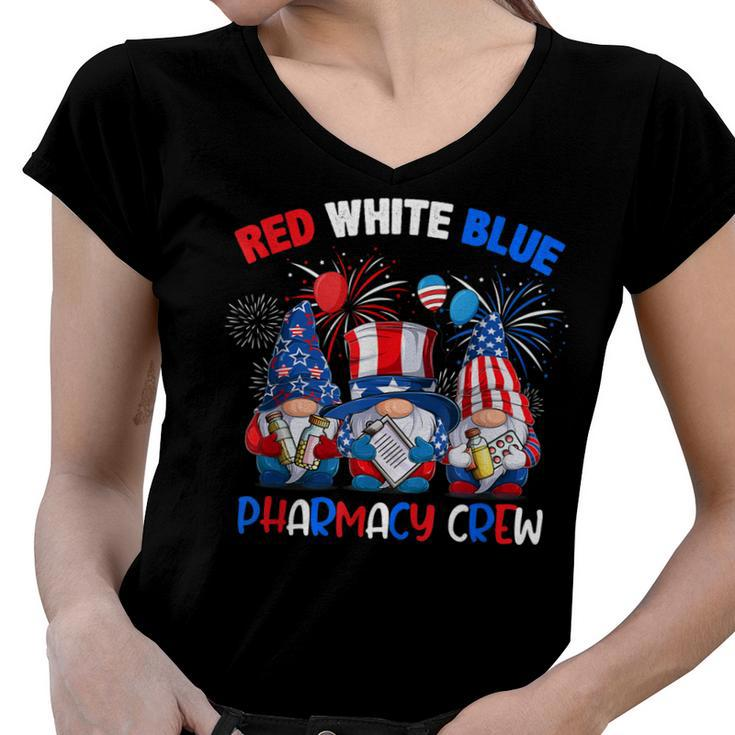 Red White Blue American Pharmacy Crew Gnome 4Th Of July  Women V-Neck T-Shirt