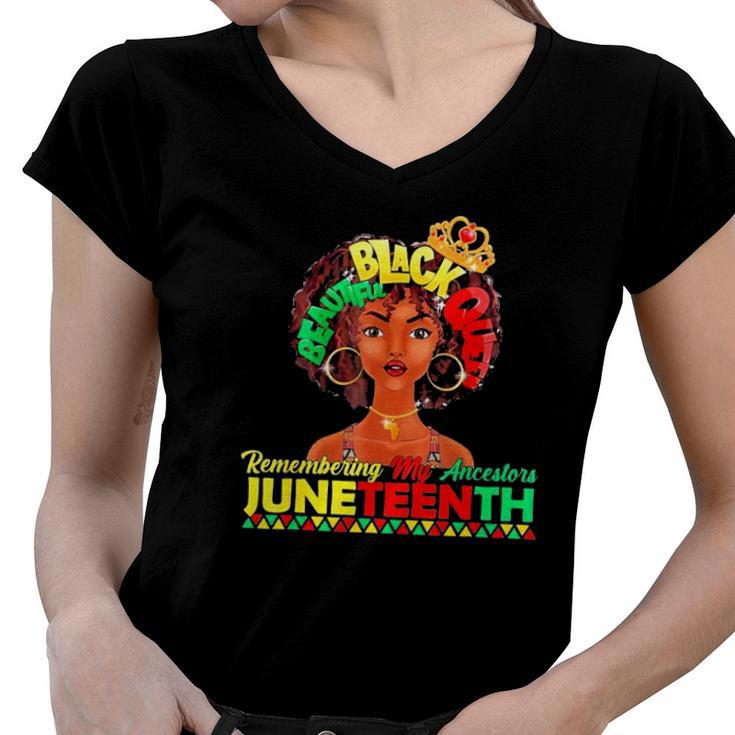 Remembering My Ancestors Juneteenth Black Freedom 1865 Lover Women V-Neck T-Shirt