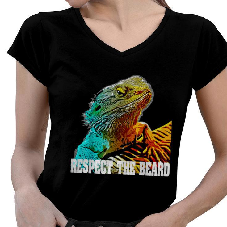 Respect The Beard Funny Bearded Dragon  Women V-Neck T-Shirt