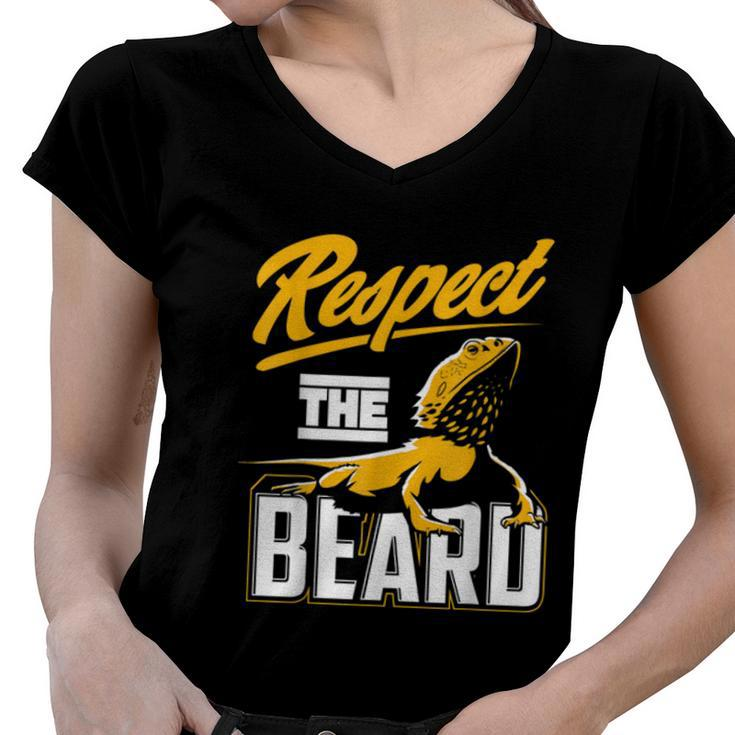 Respect The Beard Pogona & Bearded Dragon  Women V-Neck T-Shirt