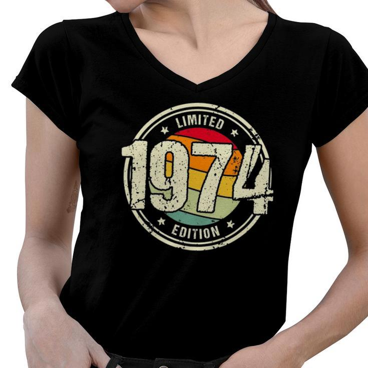 Retro 48 Years Old Vintage 1974 Limited Edition 48Th Birthday Women V-Neck T-Shirt