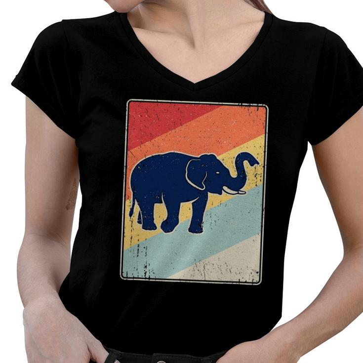 Retro Elephant - Vintage Elephant Distressed Gift Women V-Neck T-Shirt