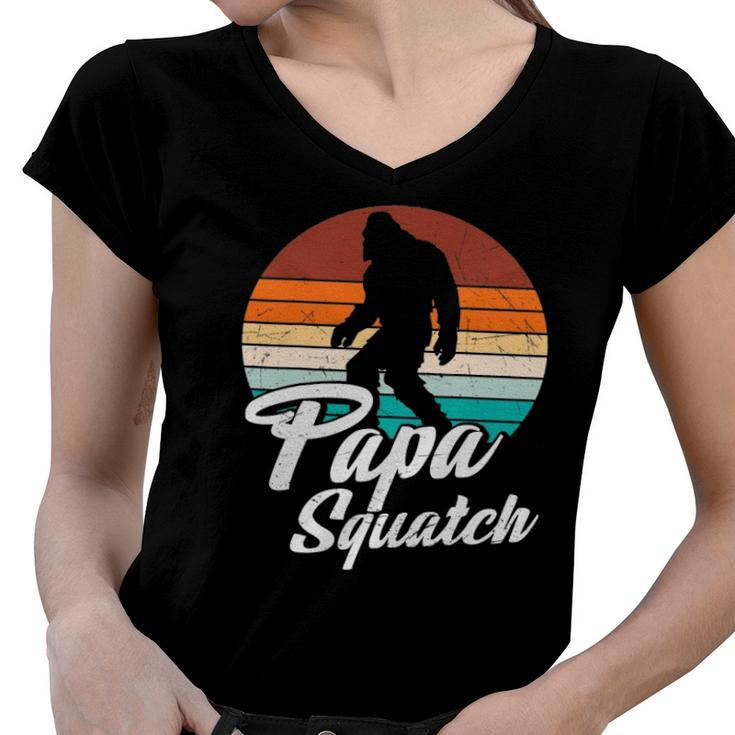 Retro Papa Squatch Yeti Vintage Women V-Neck T-Shirt