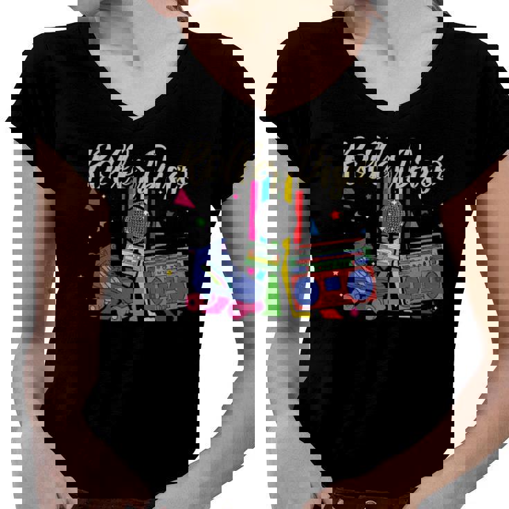 Retro Roller Skating Roller Disco Roller Skates Skating Women V-Neck T-Shirt