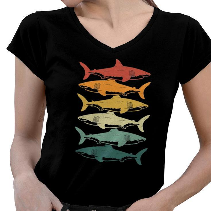 Retro Sharks For Shark Lover Women V-Neck T-Shirt
