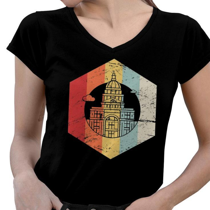 Retro State Capitol Building Austin Texas Women V-Neck T-Shirt