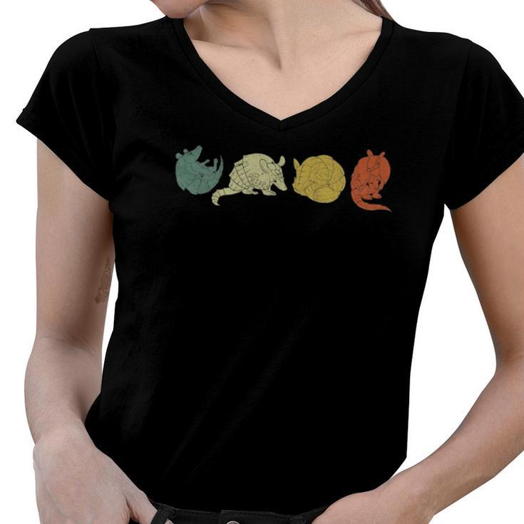 Retro Wildlife Nature Animal Lover Wild Armadillo Women V-Neck T-Shirt