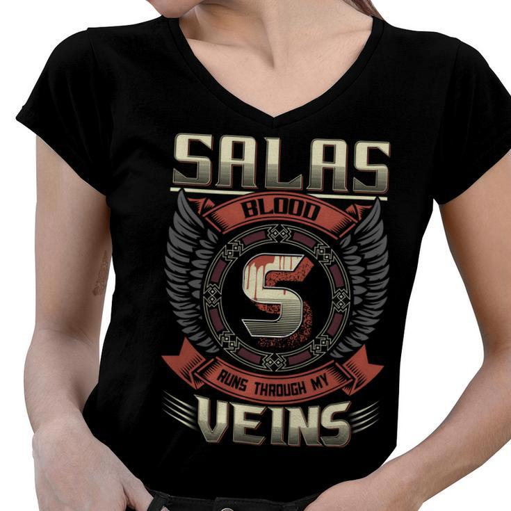 Salas Blood  Run Through My Veins Name V2 Women V-Neck T-Shirt