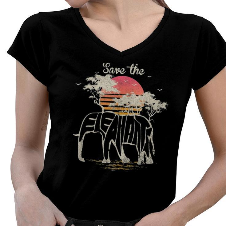 Save The Elephants Retro Elephant  Women V-Neck T-Shirt