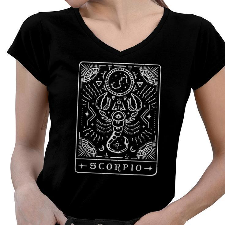 Scorpio Tarot Art Scorpio Zodiac Sign Birthday Month Women V-Neck T-Shirt