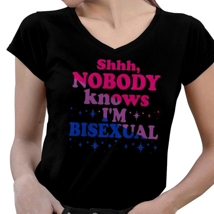 Shhh Nobody Knows Im Bisexual Lgbt Pride Women V-Neck T-Shirt