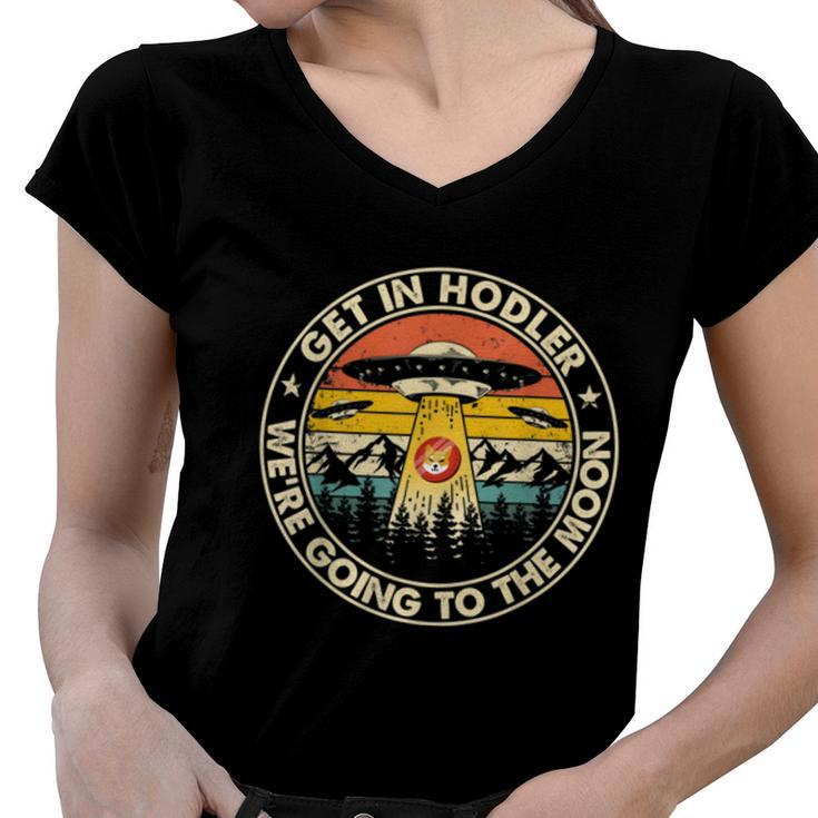 Shiba Inu Token Coin Alien Abduction Get In Hodler Were  Women V-Neck T-Shirt