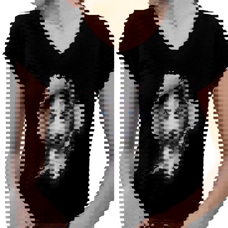 Siberian Husky Tshirt Husky Dog Tshirt Husky Lover Women V-Neck T-Shirt