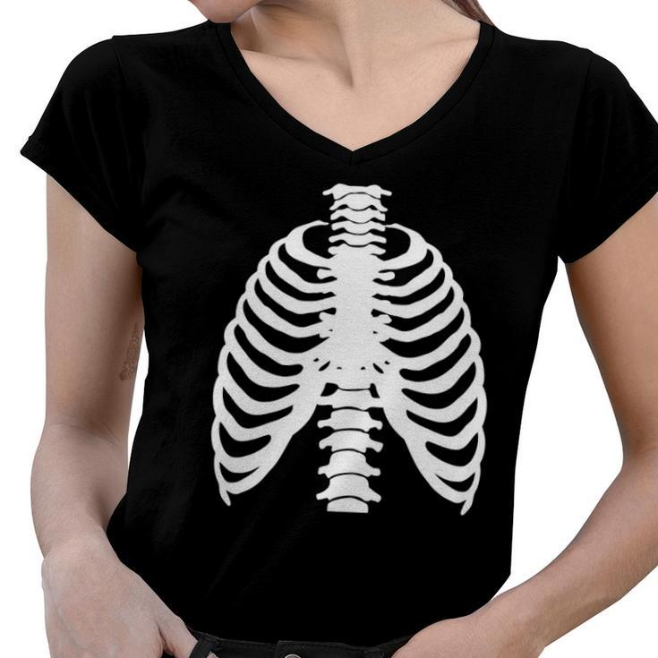 Skeleton Rib Costume Halloween Skeleton Bones Costume Women V-Neck T-Shirt