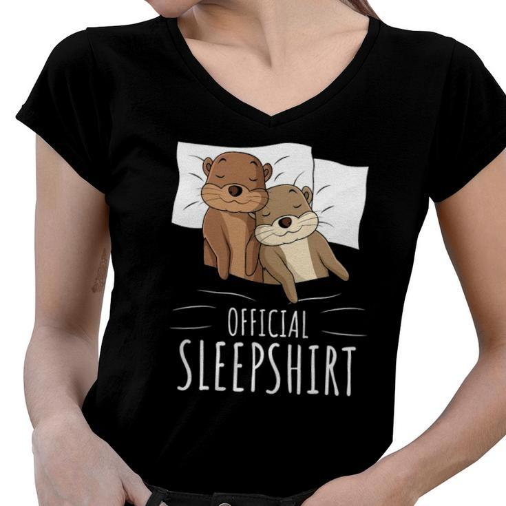 Sleeping Sea Otter Lover Napping Official Sleep Women V-Neck T-Shirt