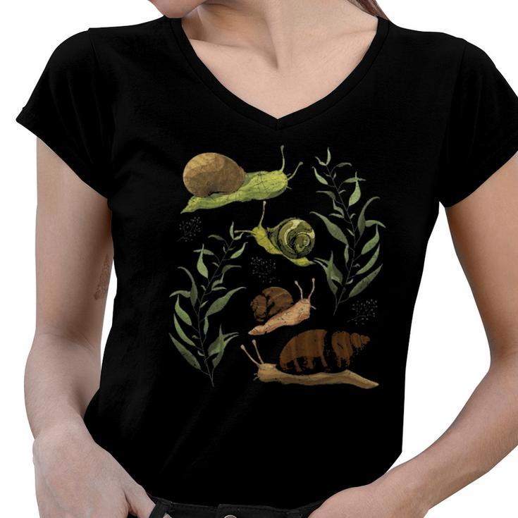 Sluggish Gastropod Nature Slug Animal Cottagecore Snail Women V-Neck T-Shirt