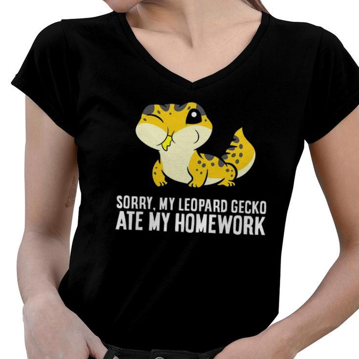 Sorry My Leopard Gecko Ate My Homework Women V-Neck T-Shirt
