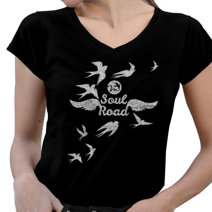 Soul Road With Flying Birds Women V-Neck T-Shirt