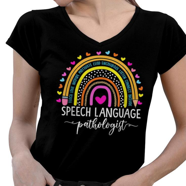 Speech Language Pathologist Rainbow Speech Therapy Gift Slp  V2 Women V-Neck T-Shirt