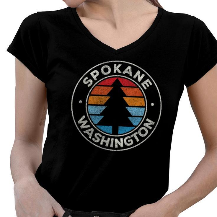 Spokane Washington Wa Vintage Graphic Retro 70S Women V-Neck T-Shirt