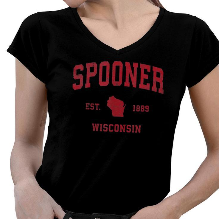 Spooner Wisconsin Wi Vintage Sports Design Red Print Women V-Neck T-Shirt