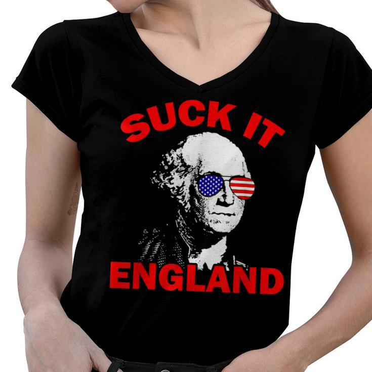 Suck It England Funny 4Th Of July Patriotic  Women V-Neck T-Shirt